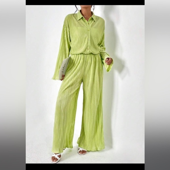 SHEIN Essnce Drop Shoulder Shirt & Wide Leg Pants large two piece matching set - Picture 2 of 11